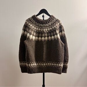 Vintage Scotnord Brown Fair Isle Crew Neck Chunky Wool Sweater Size M(?)